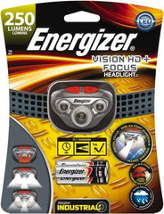 Energizer - White, Red LED Bulb, 300 Lumens, Hands-free Flashlight - Gray Plastic Body, 3 AAA Alkaline Batteries Included - USA Tool & Supply