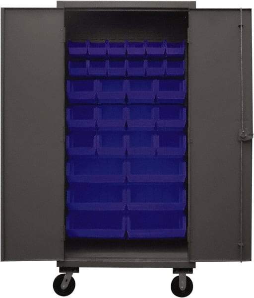 Durham - 30 Bin Mobile Storage Cabinet - Steel, 36" Wide x 24" Deep x 80" High, Yellow - USA Tool & Supply