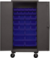 Durham - 30 Bin Mobile Storage Cabinet - Steel, 36" Wide x 24" Deep x 80" High, Blue - USA Tool & Supply