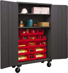 Durham - 2 Shelf 18 Bin Mobile Storage Cabinet - Steel, 48" Wide x 24" Deep x 80" High, Red - USA Tool & Supply