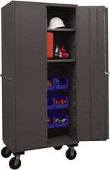 Durham - 2 Shelf 12 Bin Mobile Storage Cabinet - Steel, 36" Wide x 24" Deep x 80" High, Blue - USA Tool & Supply