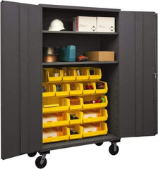 Durham - 2 Shelf 18 Bin Mobile Storage Cabinet - Steel, 48" Wide x 24" Deep x 80" High, Yellow - USA Tool & Supply