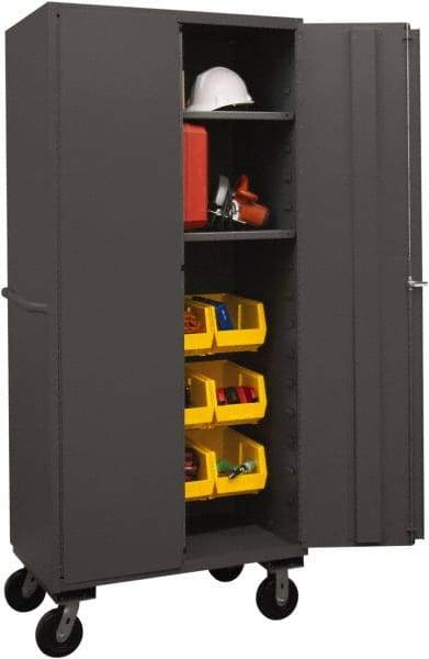 Durham - 2 Shelf 12 Bin Mobile Storage Cabinet - Steel, 36" Wide x 24" Deep x 80" High, Yellow - USA Tool & Supply