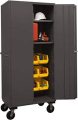 Durham - 2 Shelf 12 Bin Mobile Storage Cabinet - Steel, 36" Wide x 24" Deep x 80" High, Yellow - USA Tool & Supply