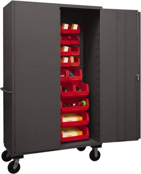 Durham - 42 Bin Mobile Storage Cabinet - Steel, 48" Wide x 24" Deep x 80" High, Red - USA Tool & Supply
