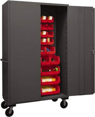 Durham - 42 Bin Mobile Storage Cabinet - Steel, 48" Wide x 24" Deep x 80" High, Red - USA Tool & Supply