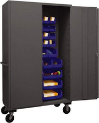Durham - 42 Bin Mobile Storage Cabinet - Steel, 48" Wide x 24" Deep x 80" High, Blue - USA Tool & Supply