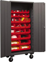 Durham - 30 Bin Mobile Storage Cabinet - Steel, 36" Wide x 24" Deep x 80" High, Red - USA Tool & Supply