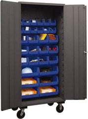 Durham - 30 Bin Mobile Storage Cabinet - Steel, 36" Wide x 24" Deep x 80" High, Blue - USA Tool & Supply