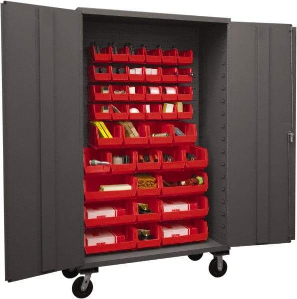 Durham - 42 Bin Mobile Storage Cabinet - Steel, 48" Wide x 24" Deep x 80" High, Red - USA Tool & Supply
