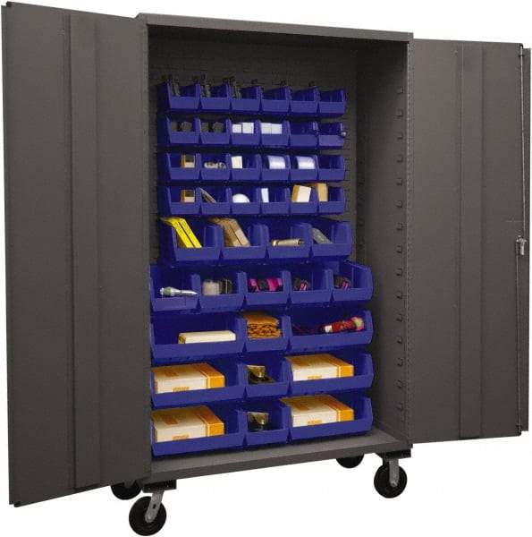 Durham - 42 Bin Mobile Storage Cabinet - Steel, 48" Wide x 24" Deep x 80" High, Blue - USA Tool & Supply