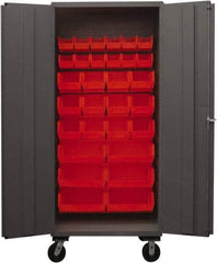 Durham - 30 Bin Mobile Storage Cabinet - Steel, 36" Wide x 24" Deep x 80" High, Red - USA Tool & Supply