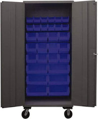 Durham - 30 Bin Mobile Storage Cabinet - Steel, 36" Wide x 24" Deep x 80" High, Blue - USA Tool & Supply