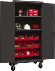 Durham - 2 Shelf 12 Bin Mobile Storage Cabinet - Steel, 36" Wide x 24" Deep x 80" High, Red - USA Tool & Supply