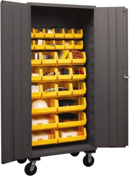 Durham - 30 Bin Mobile Storage Cabinet - Steel, 36" Wide x 24" Deep x 80" High, Yellow - USA Tool & Supply