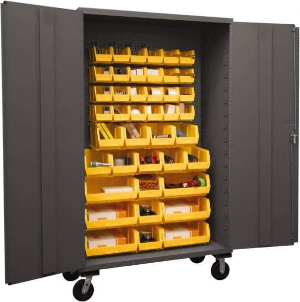 Durham - 42 Bin Mobile Storage Cabinet - Steel, 48" Wide x 24" Deep x 80" High, Yellow - USA Tool & Supply