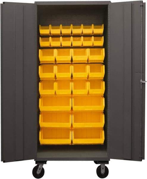 Durham - 30 Bin Mobile Storage Cabinet - Steel, 36" Wide x 24" Deep x 80" High, Yellow - USA Tool & Supply