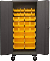 Durham - 30 Bin Mobile Storage Cabinet - Steel, 36" Wide x 24" Deep x 80" High, Yellow - USA Tool & Supply