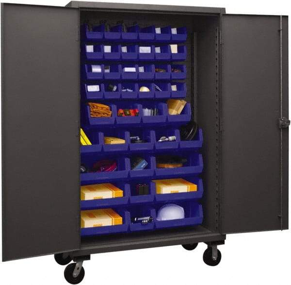 Durham - 42 Bin Mobile Storage Cabinet - Steel, 48" Wide x 24" Deep x 80" High, Blue - USA Tool & Supply