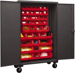 Durham - 42 Bin Mobile Storage Cabinet - Steel, 48" Wide x 24" Deep x 80" High, Red - USA Tool & Supply