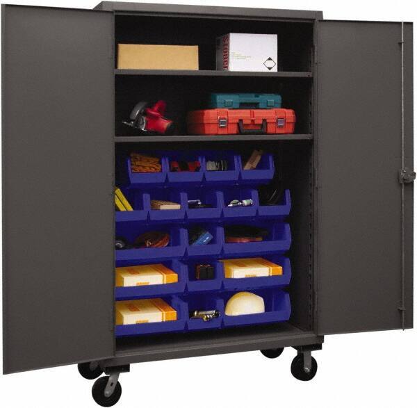 Durham - 2 Shelf 18 Bin Mobile Storage Cabinet - Steel, 48" Wide x 24" Deep x 80" High, Yellow - USA Tool & Supply