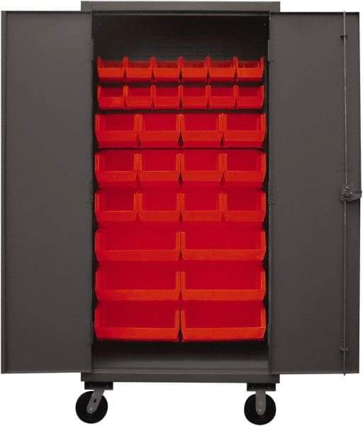 Durham - 30 Bin Mobile Storage Cabinet - Steel, 36" Wide x 24" Deep x 80" High, Red - USA Tool & Supply