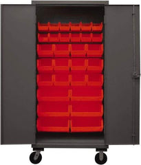 Durham - 30 Bin Mobile Storage Cabinet - Steel, 36" Wide x 24" Deep x 80" High, Red - USA Tool & Supply