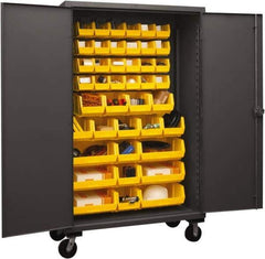 Durham - 42 Bin Mobile Storage Cabinet - Steel, 48" Wide x 24" Deep x 80" High, Yellow - USA Tool & Supply