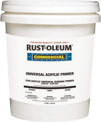 Rust-Oleum - 5 Gal White Water-Based Acrylic Enamel Primer - 350 to 450 Sq Ft Coverage, <100 gL Content, Quick Drying, Interior/Exterior - USA Tool & Supply