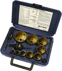 Disston - 9 Piece, 3/4" to 2-1/2" Saw Diam, Hole Saw Kit - Carbide-Tipped, Toothed Edge, Pilot Drill Model No. E0103107, Includes 9 Hole Saws - USA Tool & Supply