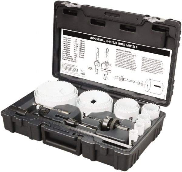 Disston - 20 Piece, 3/4" to 4-1/2" Saw Diam, Industrial Hole Saw Kit - Bi-Metal, Toothed Edge, Pilot Drill Model No. E0102457, Includes 15 Hole Saws - USA Tool & Supply