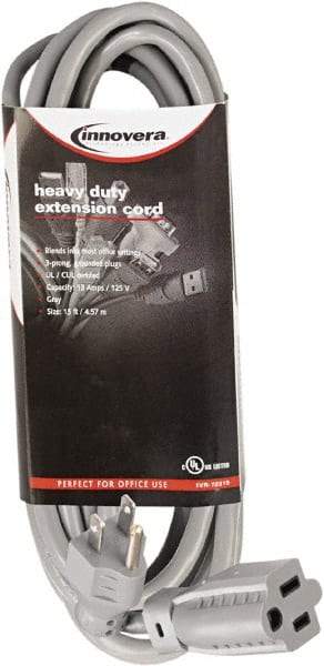 innovera - 15', 14/2 Gauge/Conductors, Gray Indoor Extension Cord - 1 Receptacle, 13 Amps, NEMA 5-15R - USA Tool & Supply