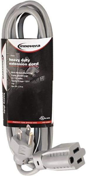 innovera - 9', 14/2 Gauge/Conductors, Gray Indoor Extension Cord - 1 Receptacle, 13 Amps, NEMA 5-15R - USA Tool & Supply