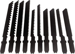 Disston - 10 Piece, 2-3/4" to 3-1/2" Long, 6 to 14 Teeth per Inch, High Speed Steel and Carbon Jig Saw Blade Set - Toothed Edge, U-Shank - USA Tool & Supply