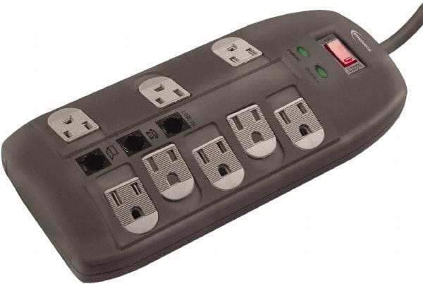 innovera - 8 Outlets, 120 Volts, 15 Amps, 6' Cord, Surge Power Outlet Strip - Floor Mount, 5-15R NEMA Configuration - USA Tool & Supply