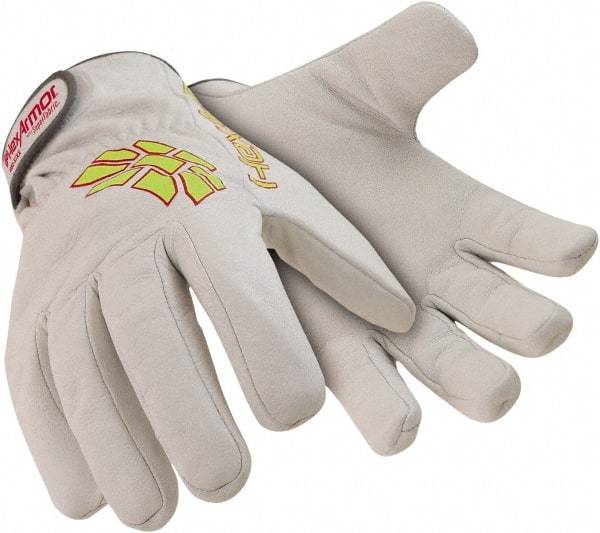 HexArmor - Size L (9), ANSI Cut Lvl A8, Puncture Lvl 4, Goatskin Leather Cut & Puncture Resistant Gloves - 9.5" Long, SuperFabric Lining, Hook & Loop Cuff, White/Hi-Vis Yellow, Paired - USA Tool & Supply