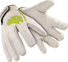 HexArmor - Size S (7), ANSI Cut Lvl A8, Puncture Lvl 4, Abrasion Lvl 4, Goatskin Leather Cut & Puncture Resistant Gloves - 9.5" Long, SuperFabric Lining, Slip-On Cuff, White/Hi-Vis Yellow, Paired - USA Tool & Supply