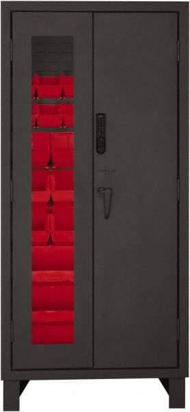 Durham - 30 Bin Locking Storage Cabinet - Steel, 36" Wide x 24" Deep x 78" High, Red - USA Tool & Supply