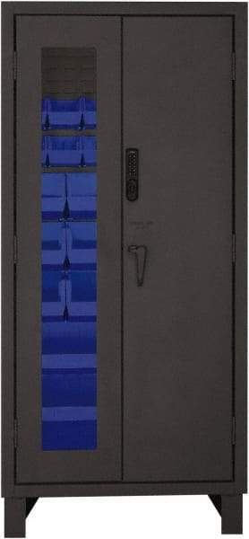 Durham - 30 Bin Locking Storage Cabinet - Steel, 36" Wide x 24" Deep x 78" High, Blue - USA Tool & Supply