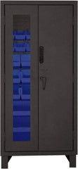 Durham - 30 Bin Locking Storage Cabinet - Steel, 36" Wide x 24" Deep x 78" High, Blue - USA Tool & Supply