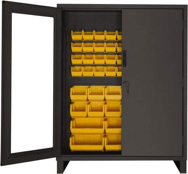 Durham - 54 Bin Locking Storage Cabinet - Steel, 60" Wide x 24" Deep x 78" High, Yellow - USA Tool & Supply