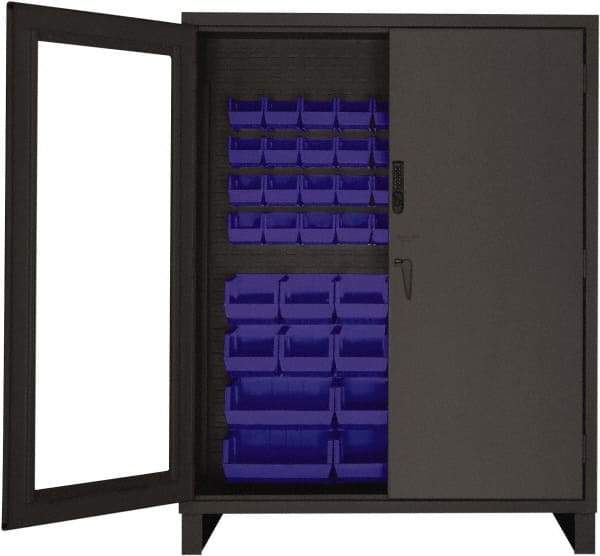 Durham - 54 Bin Locking Storage Cabinet - Steel, 60" Wide x 24" Deep x 78" High, Blue - USA Tool & Supply