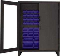 Durham - 54 Bin Locking Storage Cabinet - Steel, 60" Wide x 24" Deep x 78" High, Blue - USA Tool & Supply
