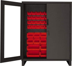 Durham - 54 Bin Locking Storage Cabinet - Steel, 60" Wide x 24" Deep x 78" High, Red - USA Tool & Supply