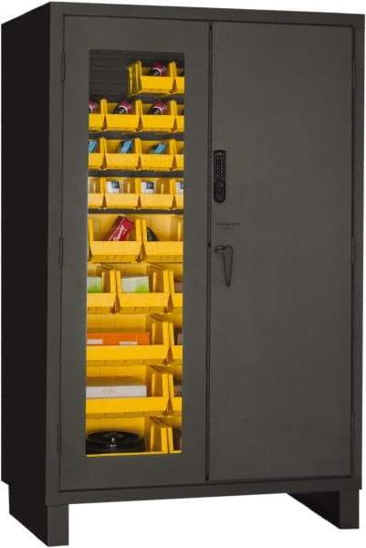 Durham - 42 Bin Locking Storage Cabinet - Steel, 48" Wide x 24" Deep x 78" High, Yellow - USA Tool & Supply