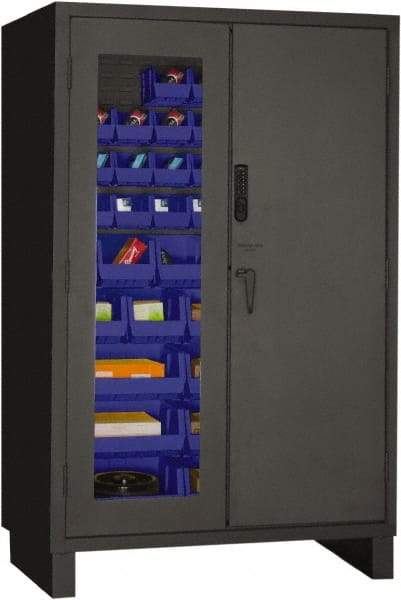 Durham - 42 Bin Locking Storage Cabinet - Steel, 48" Wide x 24" Deep x 78" High, Blue - USA Tool & Supply