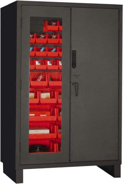 Durham - 42 Bin Locking Storage Cabinet - Steel, 48" Wide x 24" Deep x 78" High, Red - USA Tool & Supply
