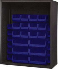 Durham - 30 Bin Enclosed Shelving - 48 Inch Overall Width x 24 Inch Overall Depth x 48 Inch Overall Height, Blue Polyethylene Bins - USA Tool & Supply