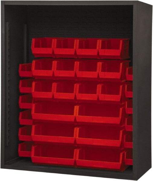 Durham - 30 Bin Enclosed Shelving - 48 Inch Overall Width x 24 Inch Overall Depth x 48 Inch Overall Height, Red Polyethylene Bins - USA Tool & Supply