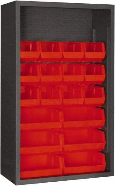 Durham - 18 Bin Enclosed Shelving - 36 Inch Overall Width x 18 Inch Overall Depth x 60 Inch Overall Height, Red Polyethylene Bins - USA Tool & Supply